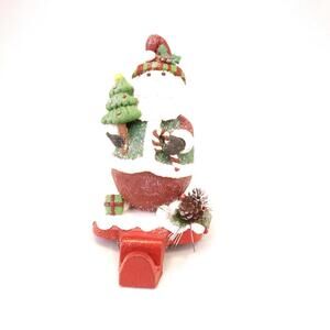 Vintage Clay on Metal Santa Christmas Stocking Holder 6.5" tall